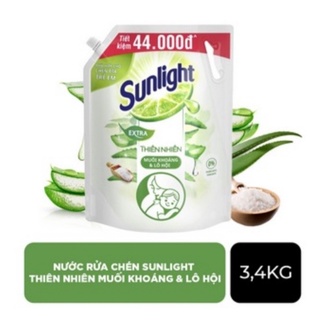 Nước rửa chén sunlight thiên nhiên muối khoáng và lô hội túi 3.4kg nắp vặn