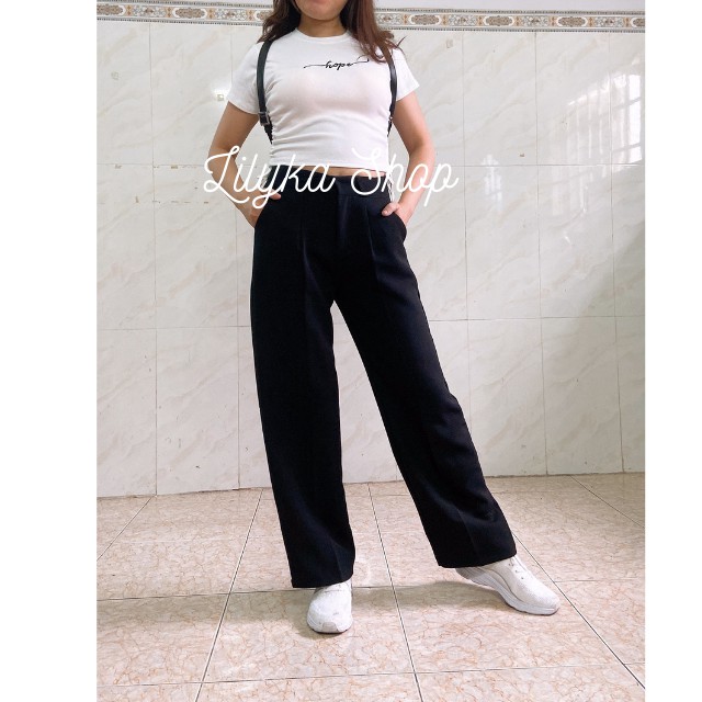 [Hot Hit] Quần Ống Rộng Nữ Lưng Cao Suông Dài Khóa Trước Màu Đen Lilykashop QD03 | BigBuy360 - bigbuy360.vn