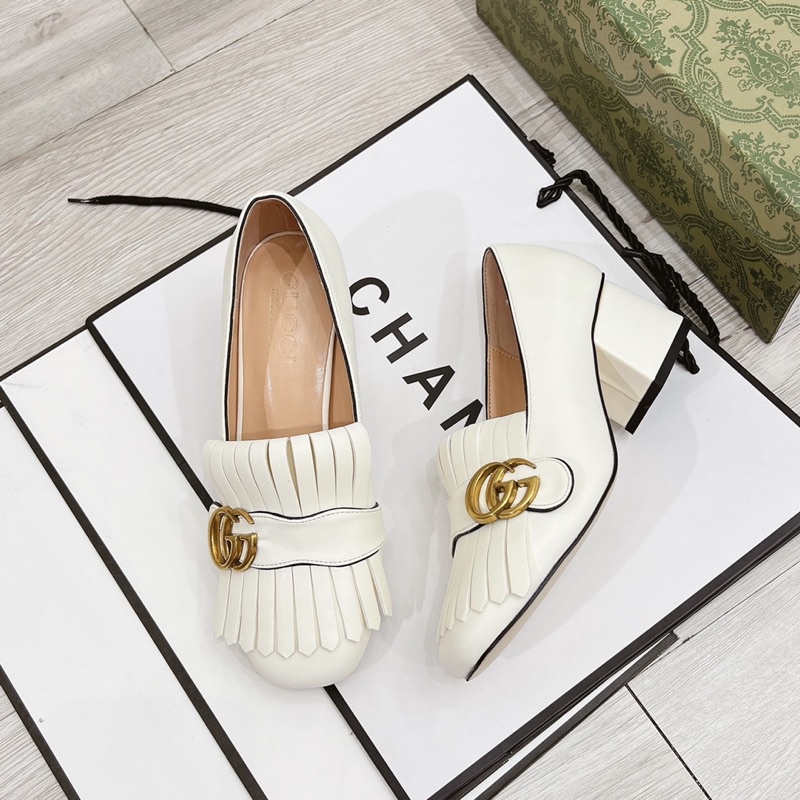 Giày Cao Gót, Giày Gót Vuông Gucci tua rua 5p hàng fullbox