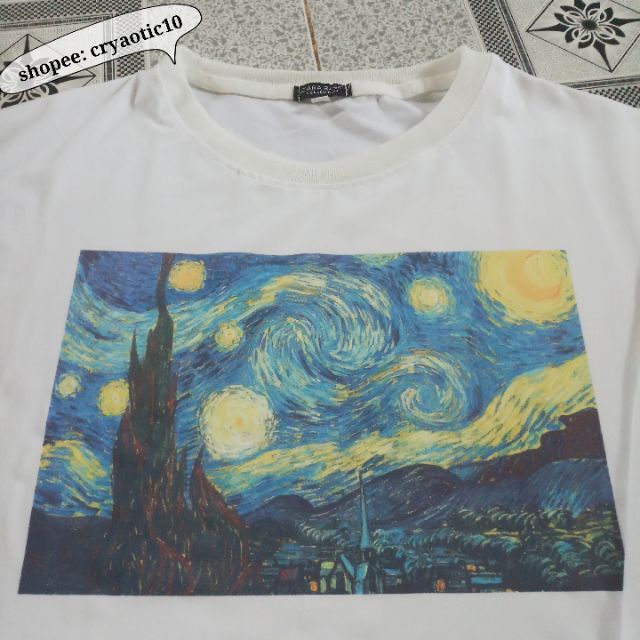 [Kèm video + hình thật] Áo tay lửng Van Gogh Starry Night tranh đêm đầy sao vintage unisex