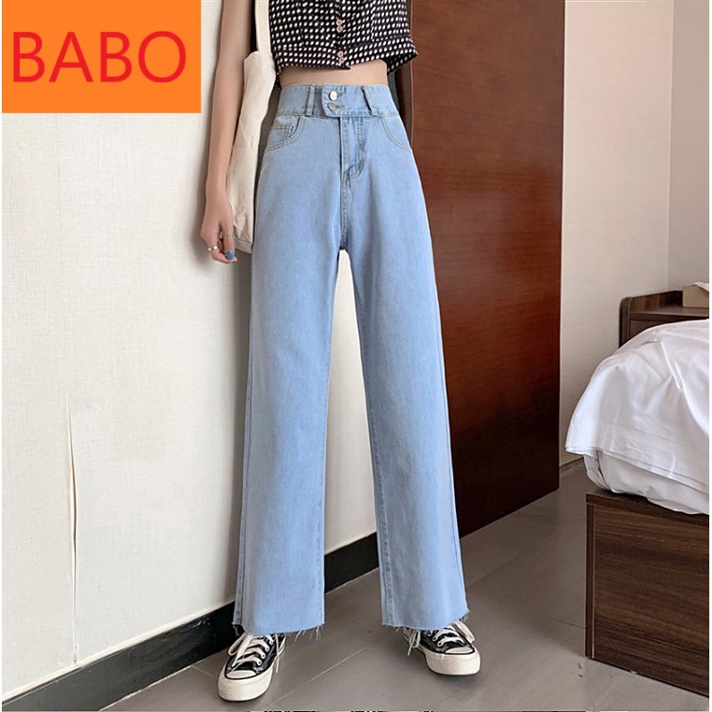 [ GÀ CƯNG ] QUẦN JEAN ỐNG RỘNG NỮ LƯNG CAO 2 NÚT LAI TUA MÀU XANH NHẠT CHẤT VẢI XỊN SÒ, MỀM, MỊN, KHÔNG BAI NHÃO