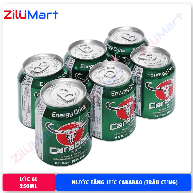 [HỎA TỐC HCM] Lốc 6 lon nước tăng lực trâu cụng (carabao) loại 250ml