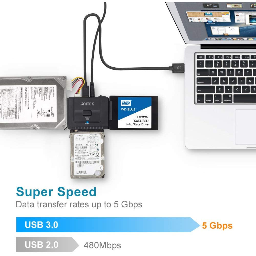 CÁP CHUYỂN USB 3.0 SANG IDE VÀ SATA DÙNG CHO Ổ CỨNG, Ổ DVD 2.5' + 3.5' UNITEK Y 3322A