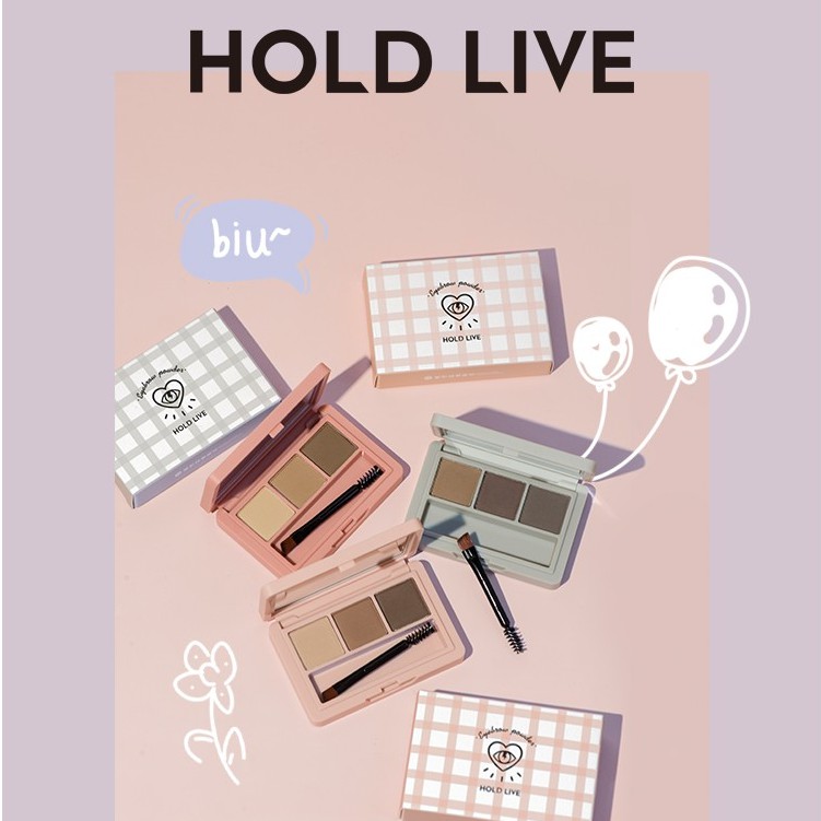Bảng phấn HOLD LIVE trang điểm lông mày 3 màu kèm cọ