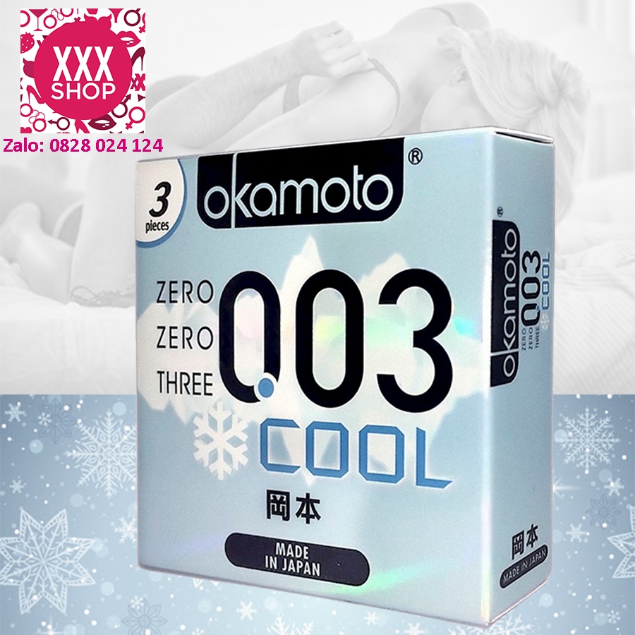 [Chính Hãng] Bao cao su Okamoto 0.03 Cool cực siêu mỏng mát lạnh - Hộp 3 cái