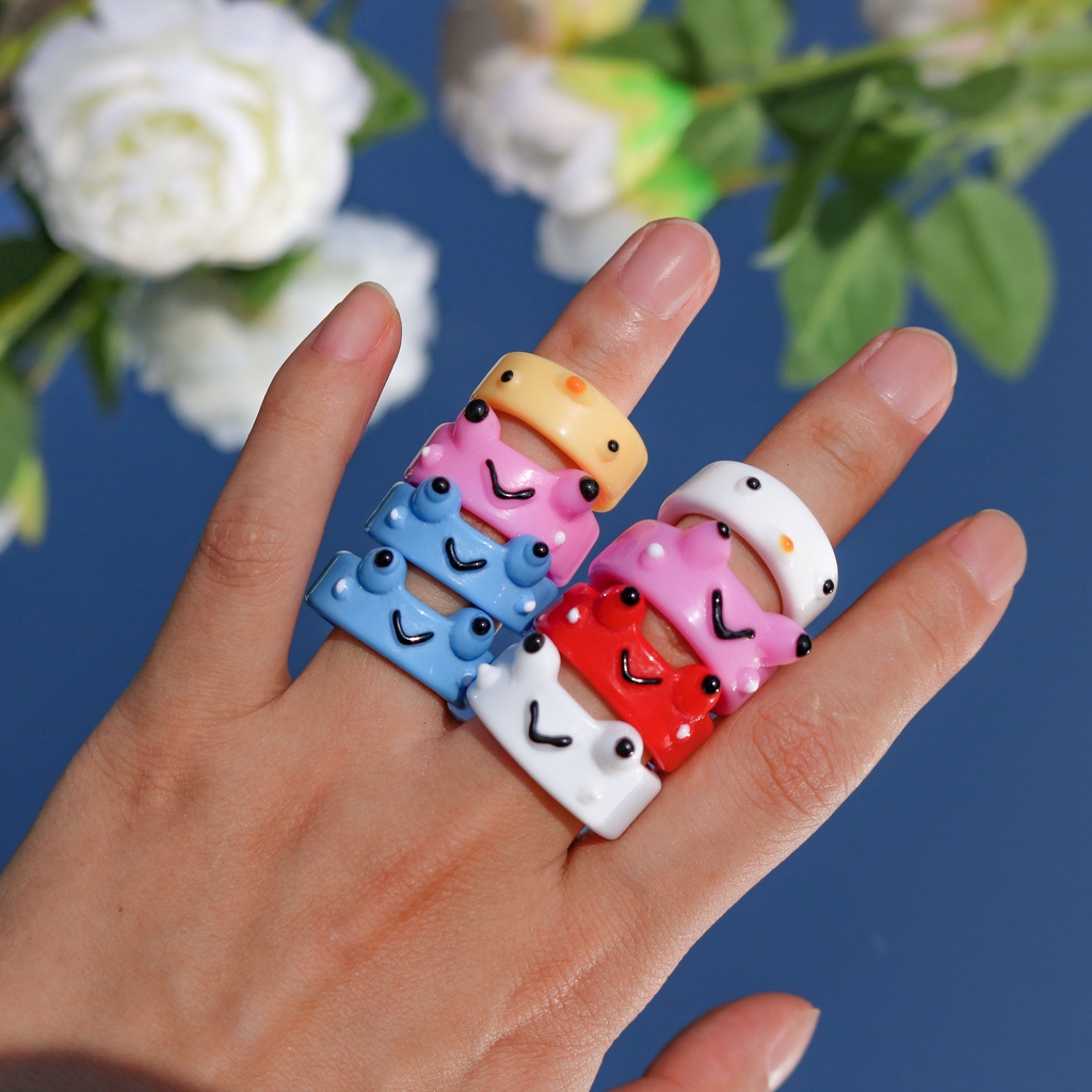 Nhẫn Đôi Bằng Nhựa Acrylic Hình Chú Ếch Dễ Thương