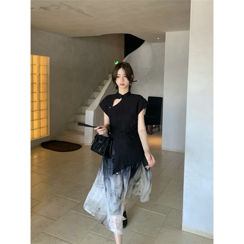 Bộ Áo Sườn Xám In Họa Tiết Phong Cách Trung Hoa Thời Trang Cao Cấp Cho Nữ