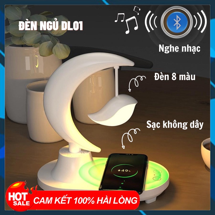 Đèn ngủ để bàn đa năng kết hợp sạc pin không dây, nghe nhạc bằng bluetooth có 8 màu sắc