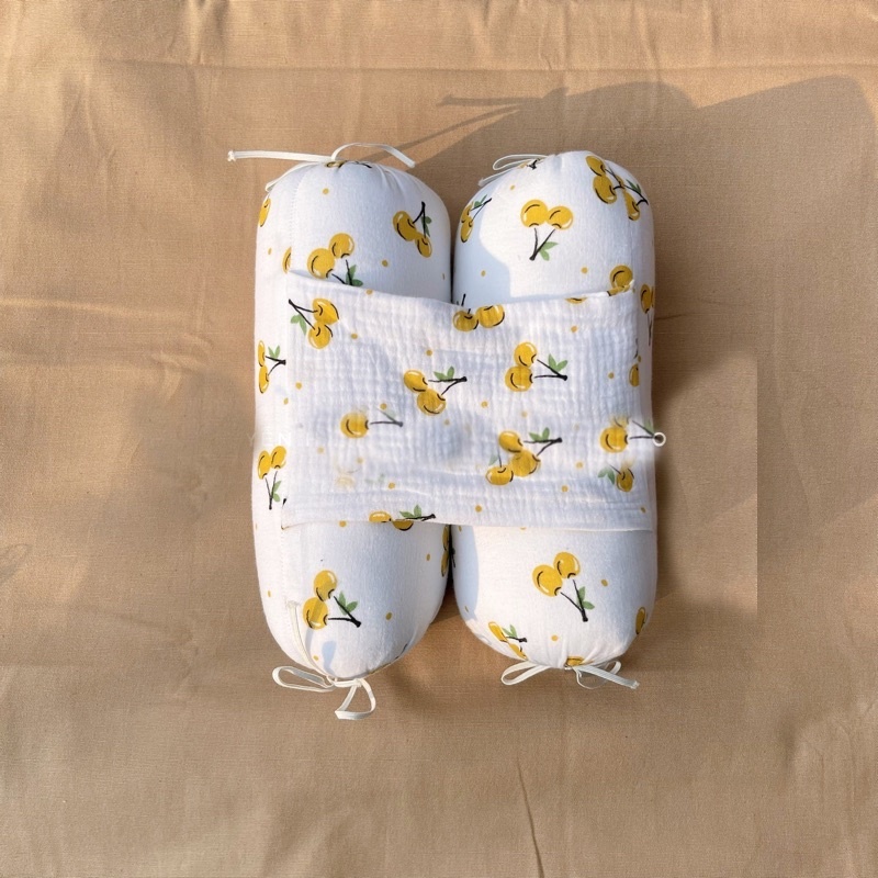 Bộ gối chặn bông kèm gối chống bẹp đầu xô muslin cao cấp cho bé sơ sinh Kiến Baby Store