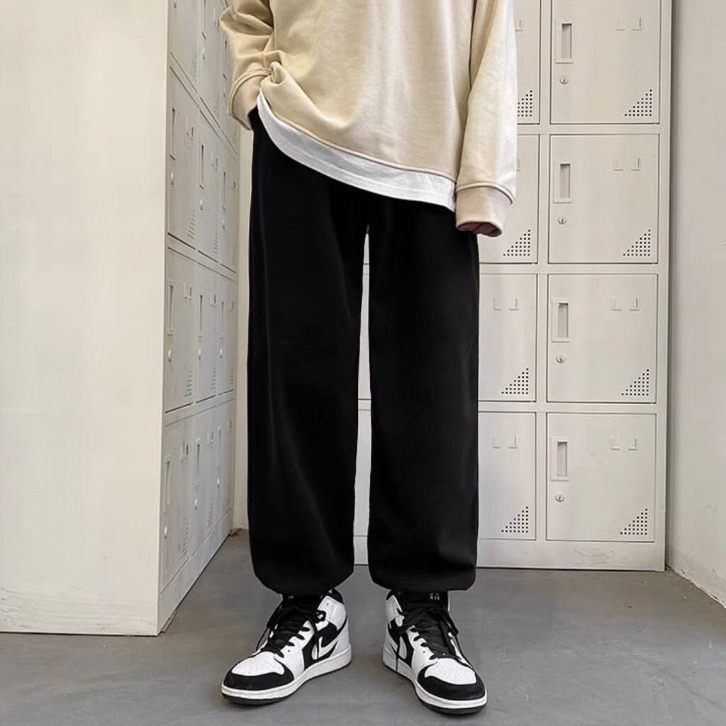 Quần jogger AMIHOUSE nam nữ ống rộng thể thao bó chun rút gấu basic Ulzzang unisex