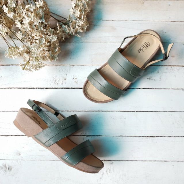 [HÀNG XUẤT NHẬT]Sandal da thật 2 quai đế 3p _M1021