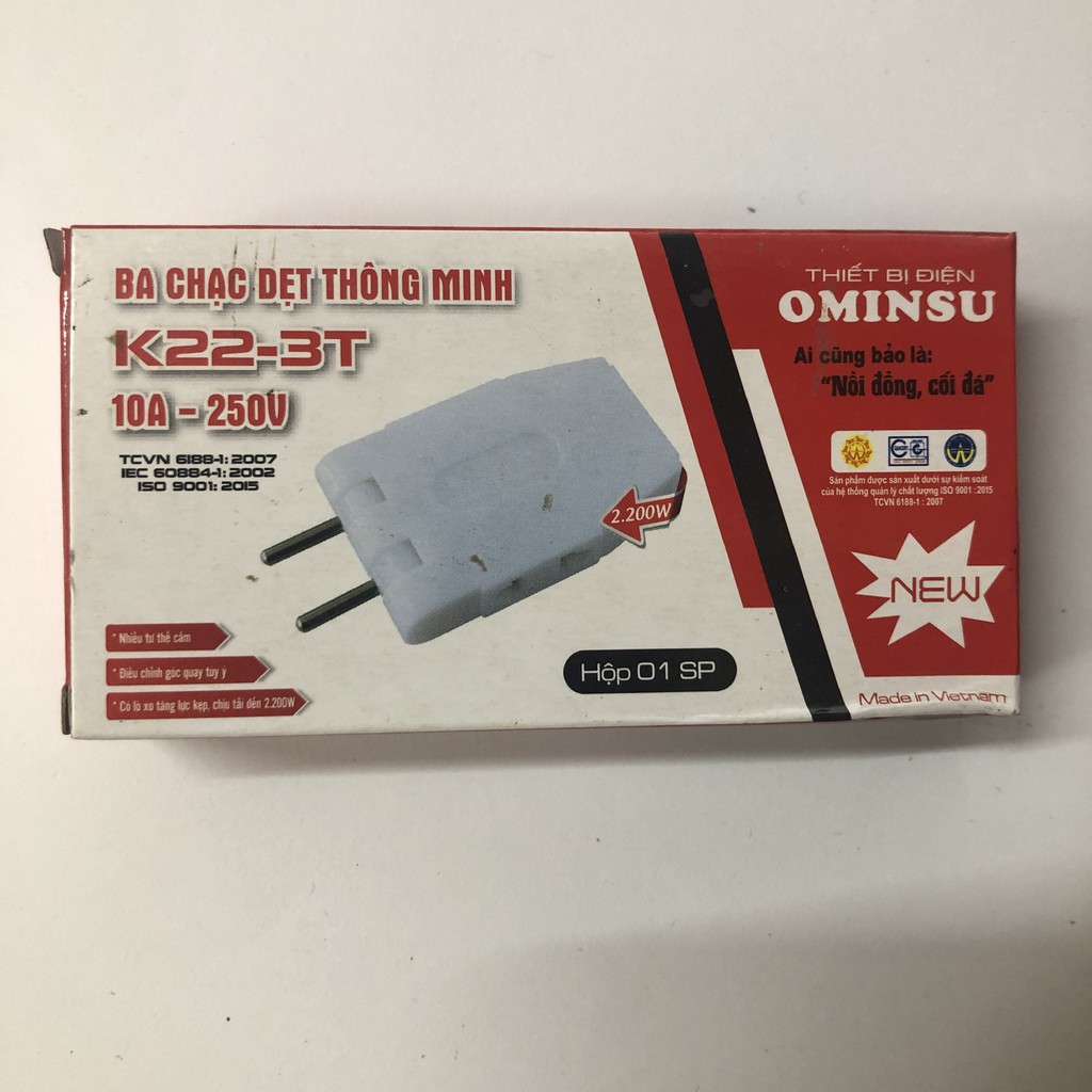 Ba chạc dẹt thông minh OMINSU chịu tải 2200W chia 1 ổ điện làm 3 ổ cắm