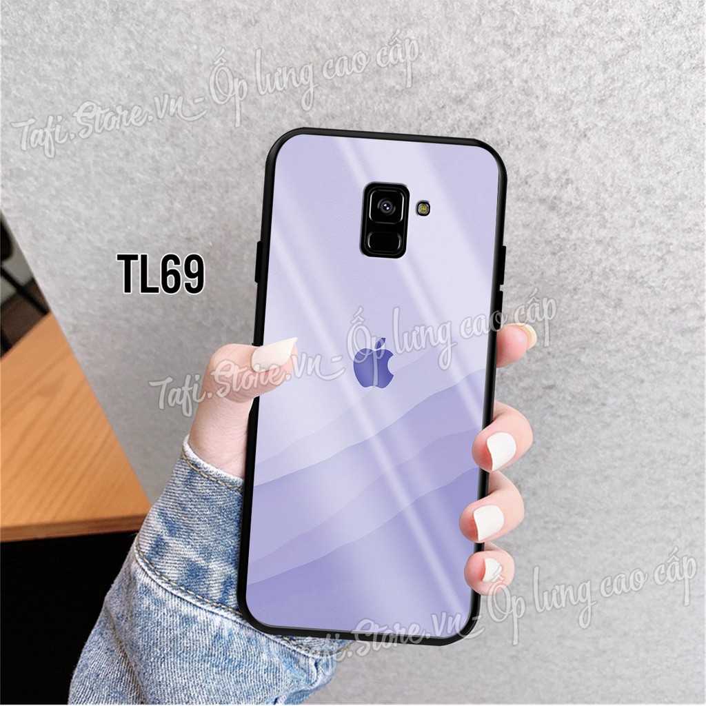 Ốp lưng Kính cao cấp Samsung A6/A6 plus/A8/A8 Plus viền dẻo in hình lá phong, logo iphone hợp mọi lứa tuổi, siêu sang.