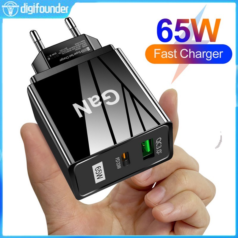 Đầu Sạc Nhanh DIGIFOUNDER 65W Gallium Nitride QC PD 3.0 USB Type C Cho Laptop iPhone redmi Xiaomi C6V1 Bộ sạc dự phòng