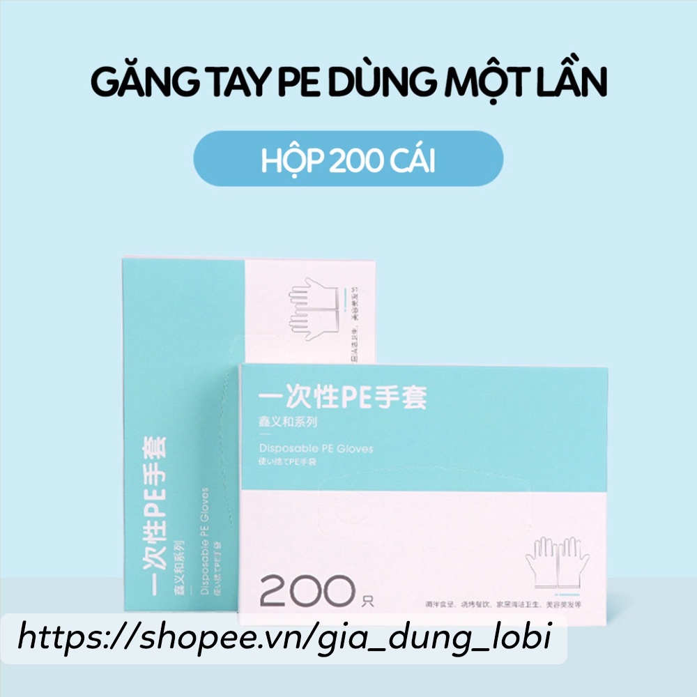 Găng tay PE siêu dai làm bếp nấu ăn vệ sinh hộp 200 cái găng tay cao su rửa bát dùng một lần