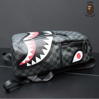 [ODER+FREESHIP] Balo Spray Ground phong cách Bape Shark màu đen, chất liệu da Cao cấp Bape VN