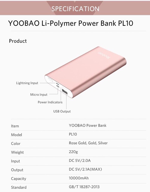 PIN DỰ PHÒNG chính hãng YOOBAO PL10 - 10000 mAh