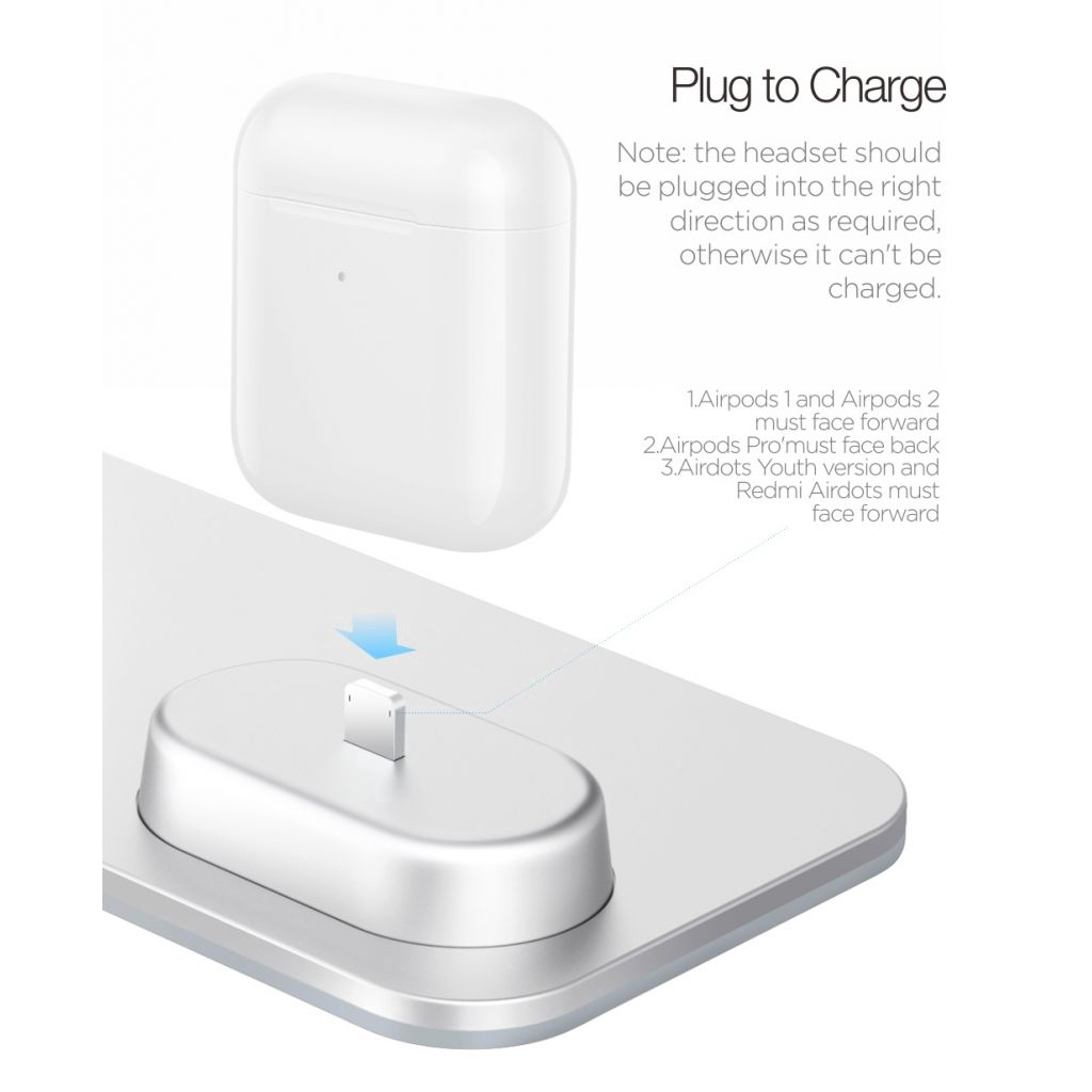 3C✿ Desktop Aluminum Alloy 3 in 1 Fast Wireless Charger for iPhone/Apple Watch/Airpods 【WOW】