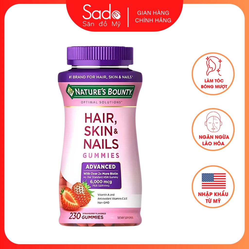Kẹo Dẻo Hair Skin And Nails Gummies Giúp Da Căng Mịn Hồng Hào Tóc Và Móng Chắc Khỏe 230 Viên