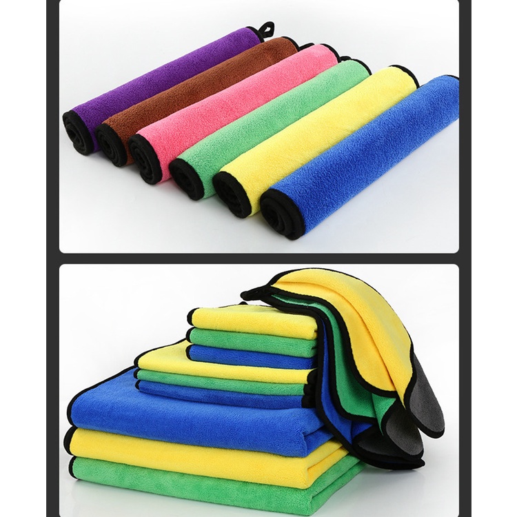 Khăn rửa xe Vải rửa xe 30 * 60cm dày và rộng Khăn rửa xe nhung san hô hai mặt thấm hút và không xơ vải Khăn rửa xe Dụng cụ rửa xe Vải giẻ lau xe Giẻ câu cá Khăn thú cưng