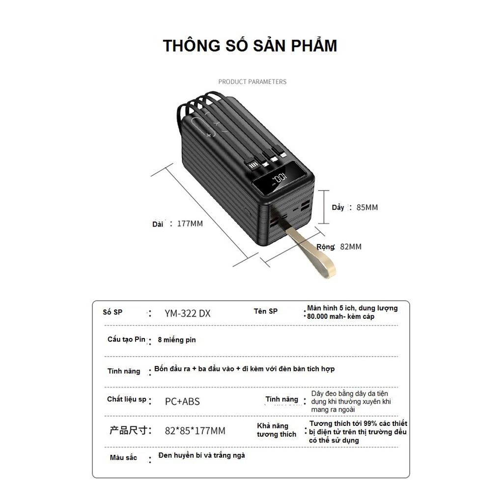 Pin sạc dự phòng 80.000 mah dung lượng cực lớn sạc nhanh di động 80.000 mAh, thích hợp cho Sam sung,LG,Apple....