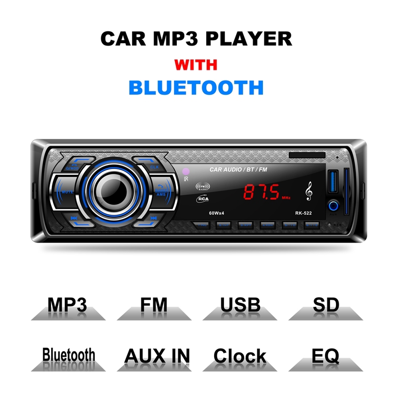 RK522 Đài phát thanh xe hơi Bluetooth kỹ thuật số Máy nghe nhạc MP3 USB / SD / AUX-IN / EQ / FM Radio