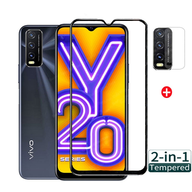 2 in 1 Kính cường lực 9D toàn diện cho Vivo Y20 Y20s G D Y20i Full Screen Protector Camera Lens Film