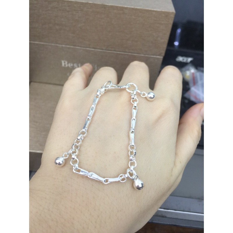 Lắc tay cá tính thả 3 bi bạc ta dài tầm 14-15cm