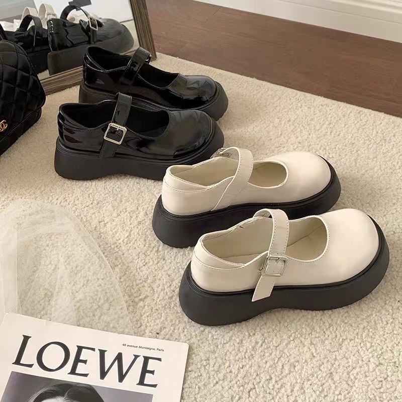 N42 Giày búp bê OXFORD búp bê Lolita ulzzang mũi tròn độn đế đen cao siu nữ tính giá rẻ