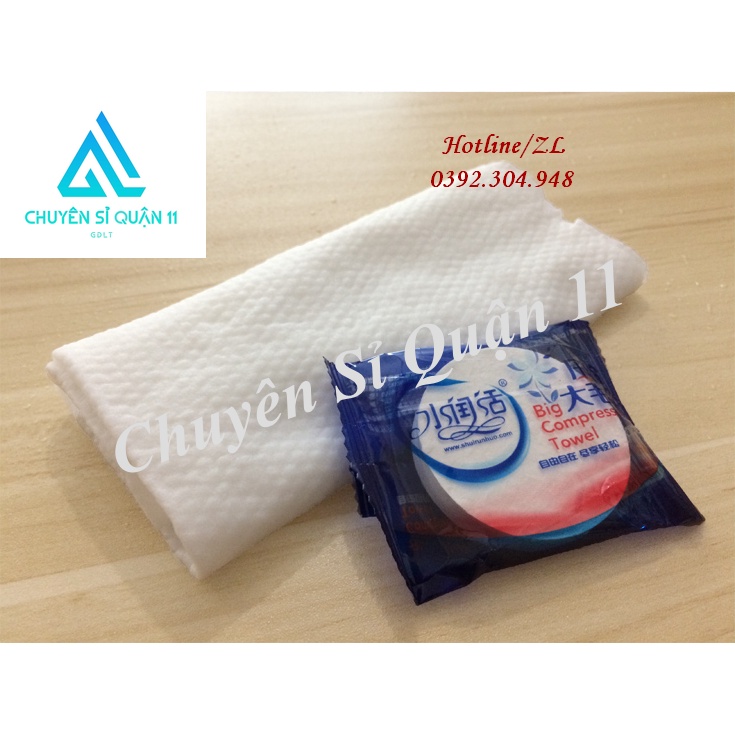 Khăn Du Lịch cotton dạng nén dùng 1 lần , Khăn Đa Năng Tự Nhiên Thấm Nước Tốt GD580-KtamN-xanh