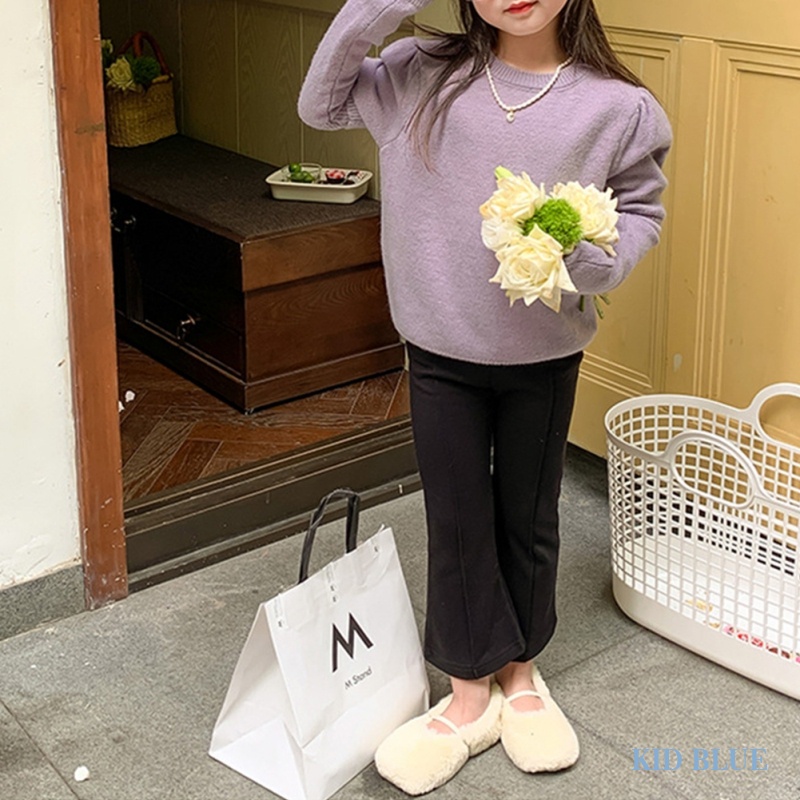 Quần Dài Ống Loe Co Giãn Màu Sắc Trơn Phong Cách Hàn Quốc Cho Bé Gái