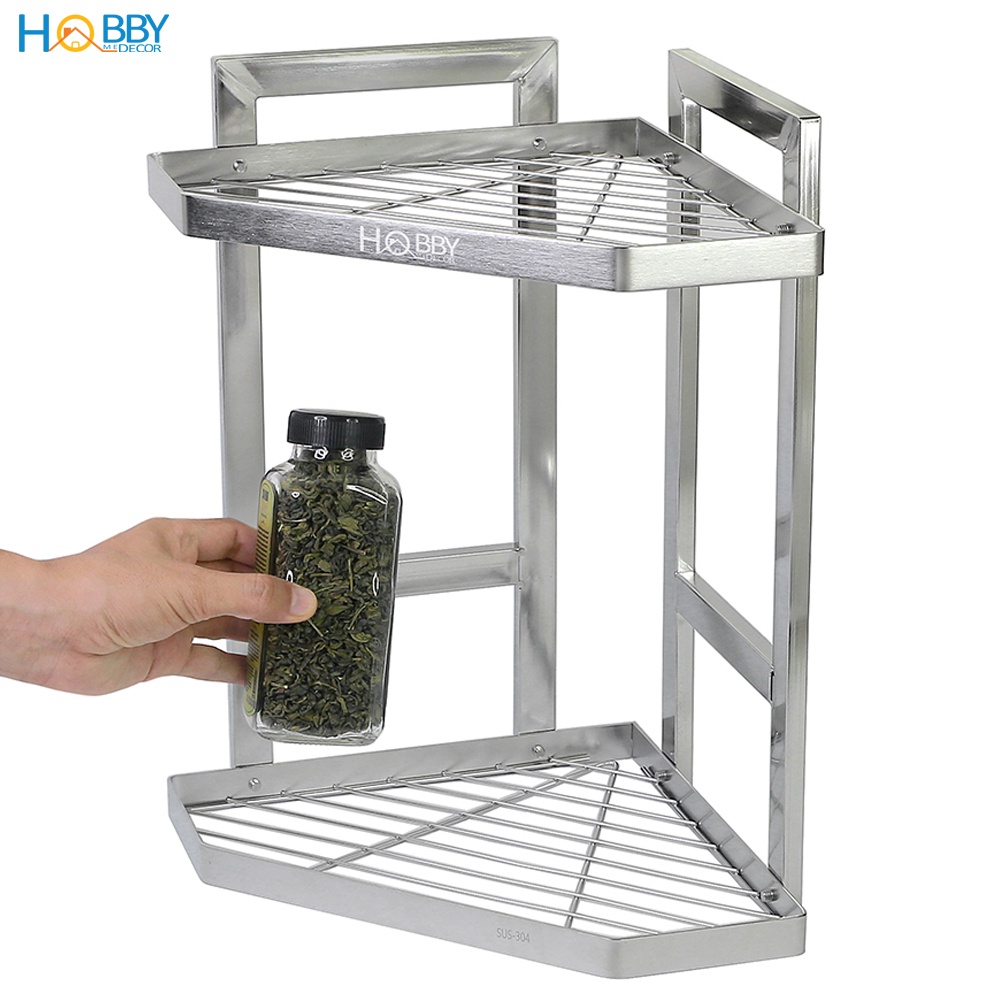 Kệ để gia vị góc bếp 2 tầng HOBBY Home Decor KG2T Inox 304 không rỉ sét - phù hợp để góc bếp cho gọn đồ