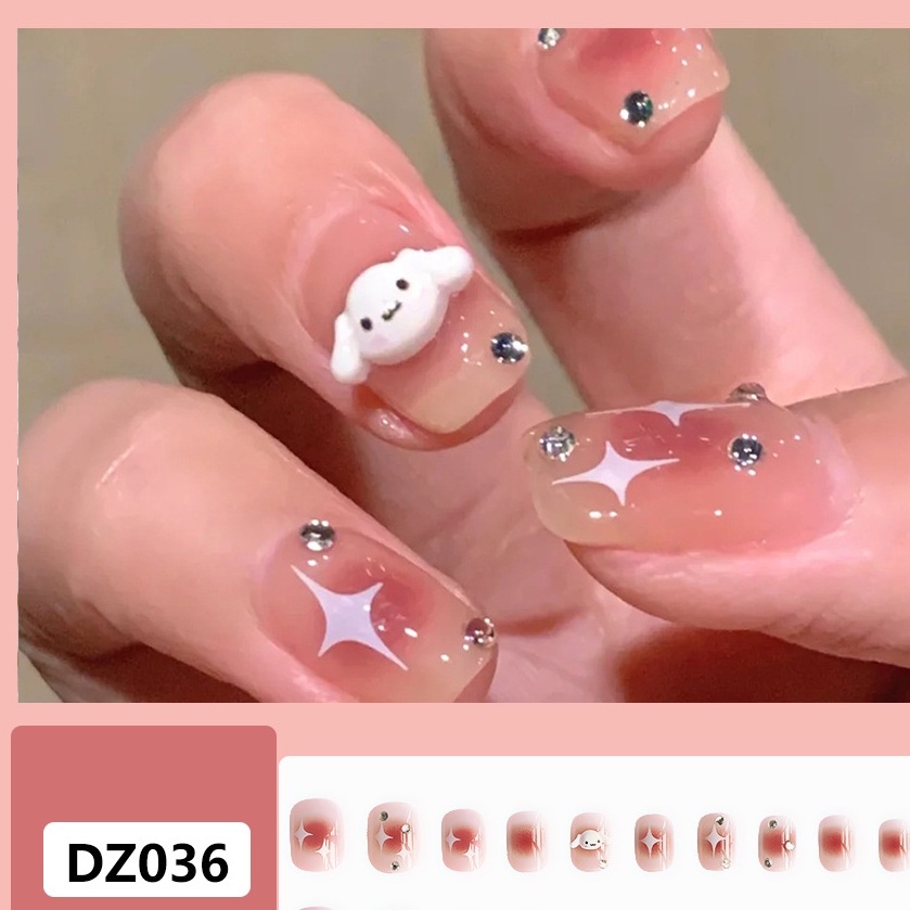 Móng tay giả đính đá thiết kế giá rẻ đẹp màu hồng có hộp Nail box đẹp MINIGIRL MG20