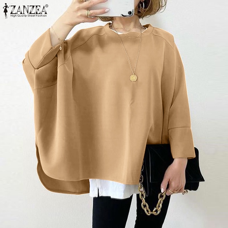 Áo cánh dơi ZANZEA tay lửng 3/4 màu trơn phong cách Hàn Quốc dành cho nữ