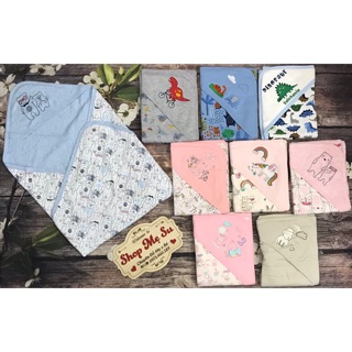 Chăn ủ cotton 2 lớp Little Duck có mũ cho bé từ sơ sinh (76x76cm)