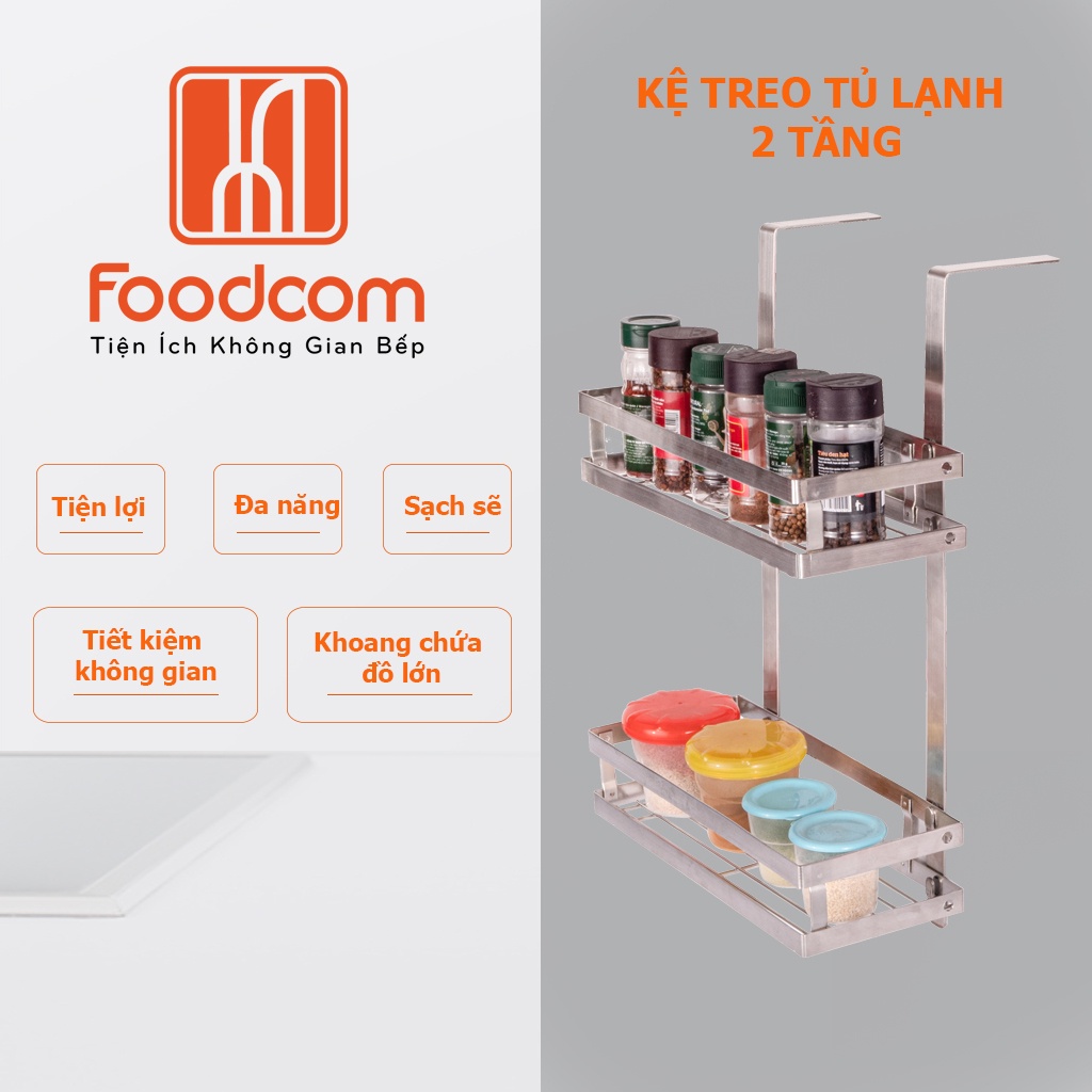 Kệ treo tủ lạnh đa năng Foodcom 2-3 tầng, chất liệu inox cao cấp có keo 3M chắc chắn, đựng đồ tiện dụng.