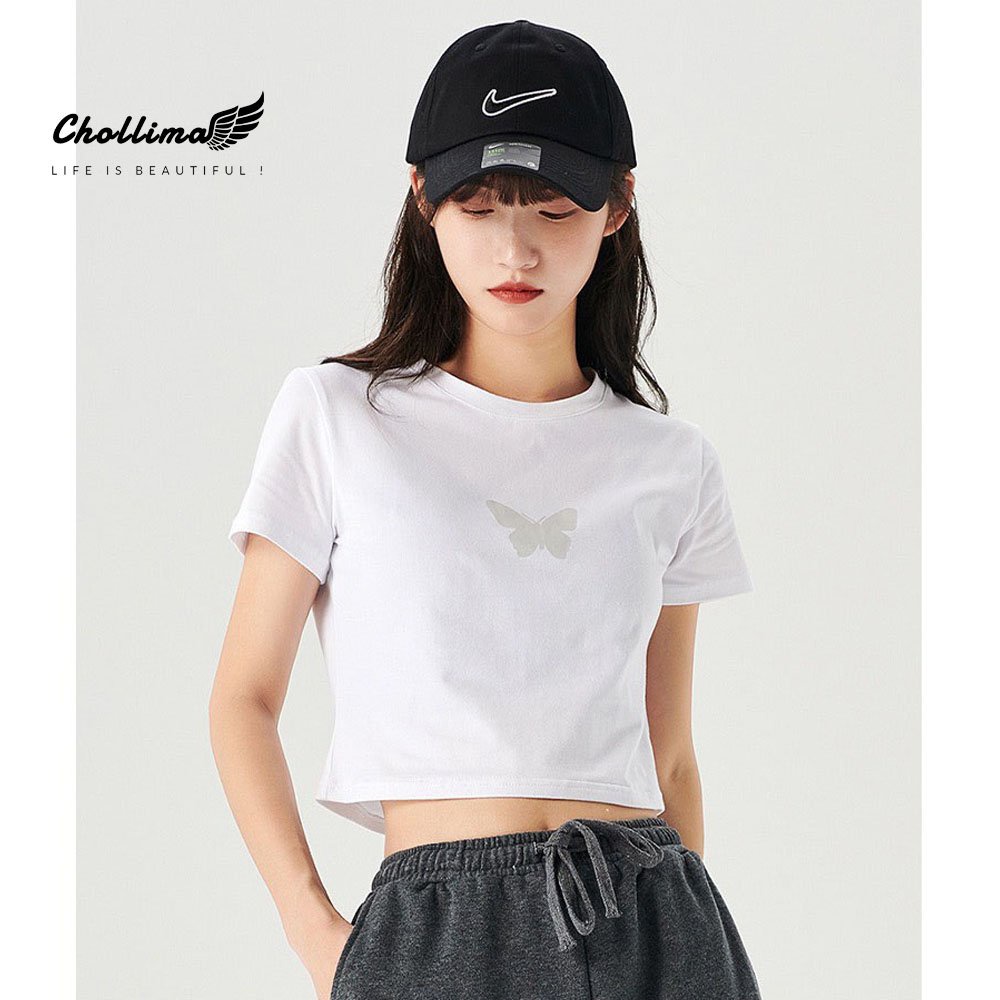 Áo thun croptop tay lỡ Chollima in hình CON BƯỚM AT453 chất vãi dày dặn co giãn 4 chiều