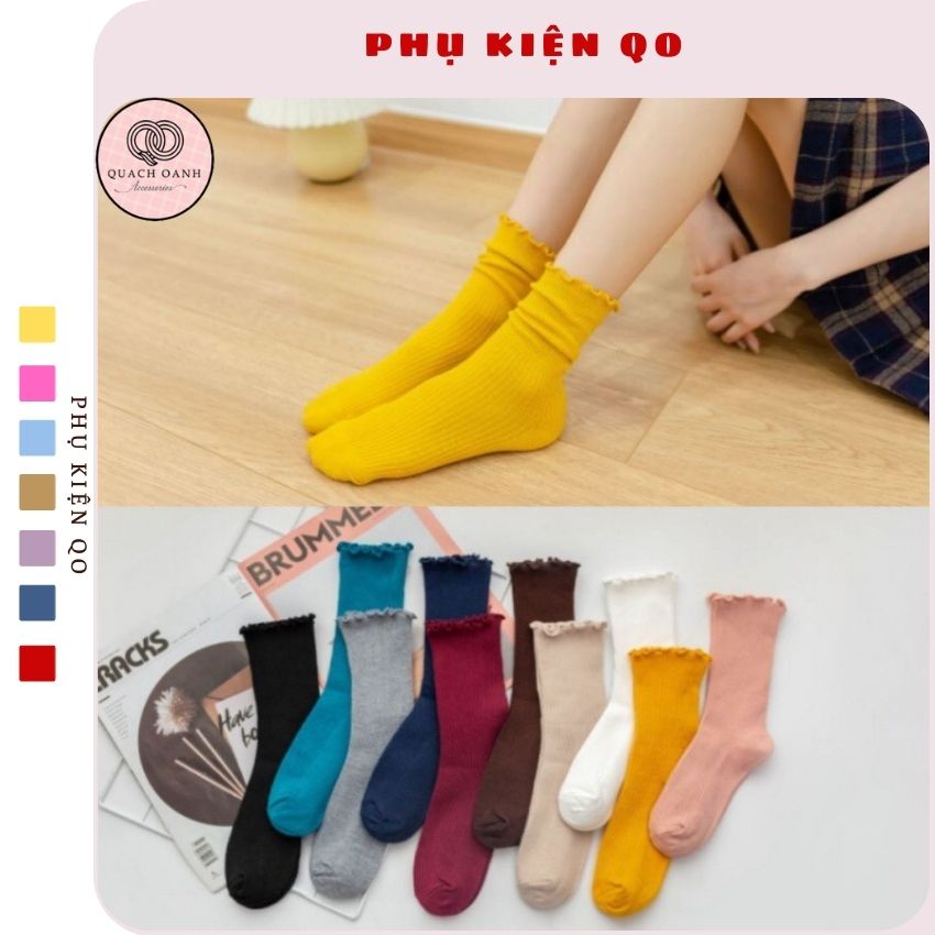 [Mã SKAMCLU8 giảm 10% cho đơn từ 100K] Tất vớ nữ bèo cổ nhún nhiều màu phong cách vintage - TT04