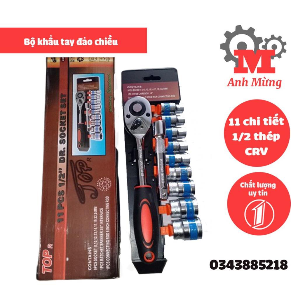 Bộ khẩu tay đảo chiều to 11 chi tiết 1/2 thép CRV cao cấp, bộ khẩu sửa xe máy