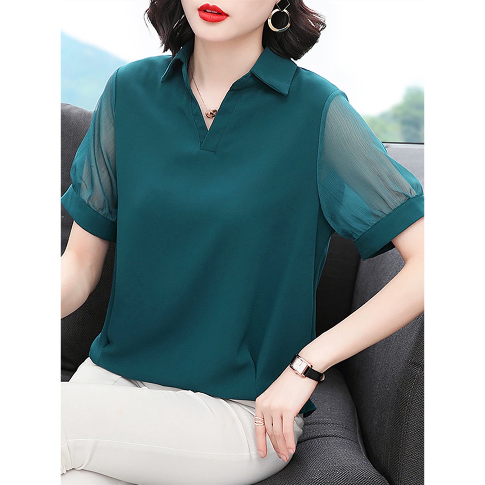 (HÀNG SẴN) Áo Sơ Mi Nữ Trung Niên Ngắn Tay Phối Ren Thanh Lịch SM41 - Hàng Quảng Châu Cao Cấp