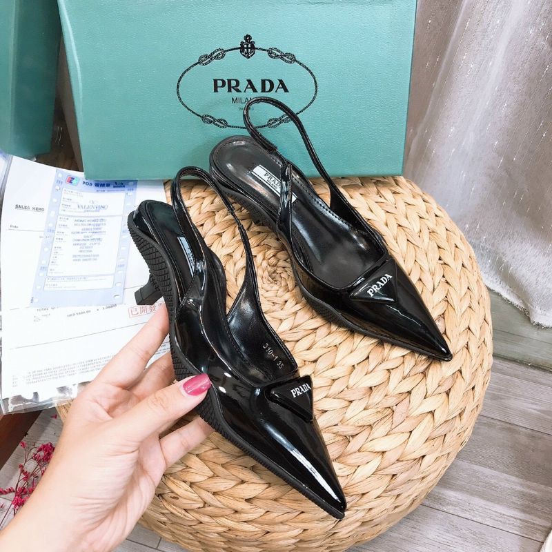 Kdp(ẢNH THẬT) Sandal gót nhú 3p Prada Siêu Êm Da Mềm Fullbox Bill Túi Cao Cấp