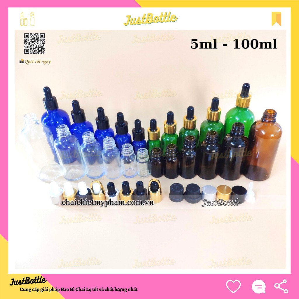 LỌ CHIẾT SERUM bóp nhỏ giọt Trong Nâu Xanh Lá 5ml 10ml 15ml 20ml 30ml 50ml 100ml/CHAI TINH DẦU THỦY TINH đựng MỸ PHẨM