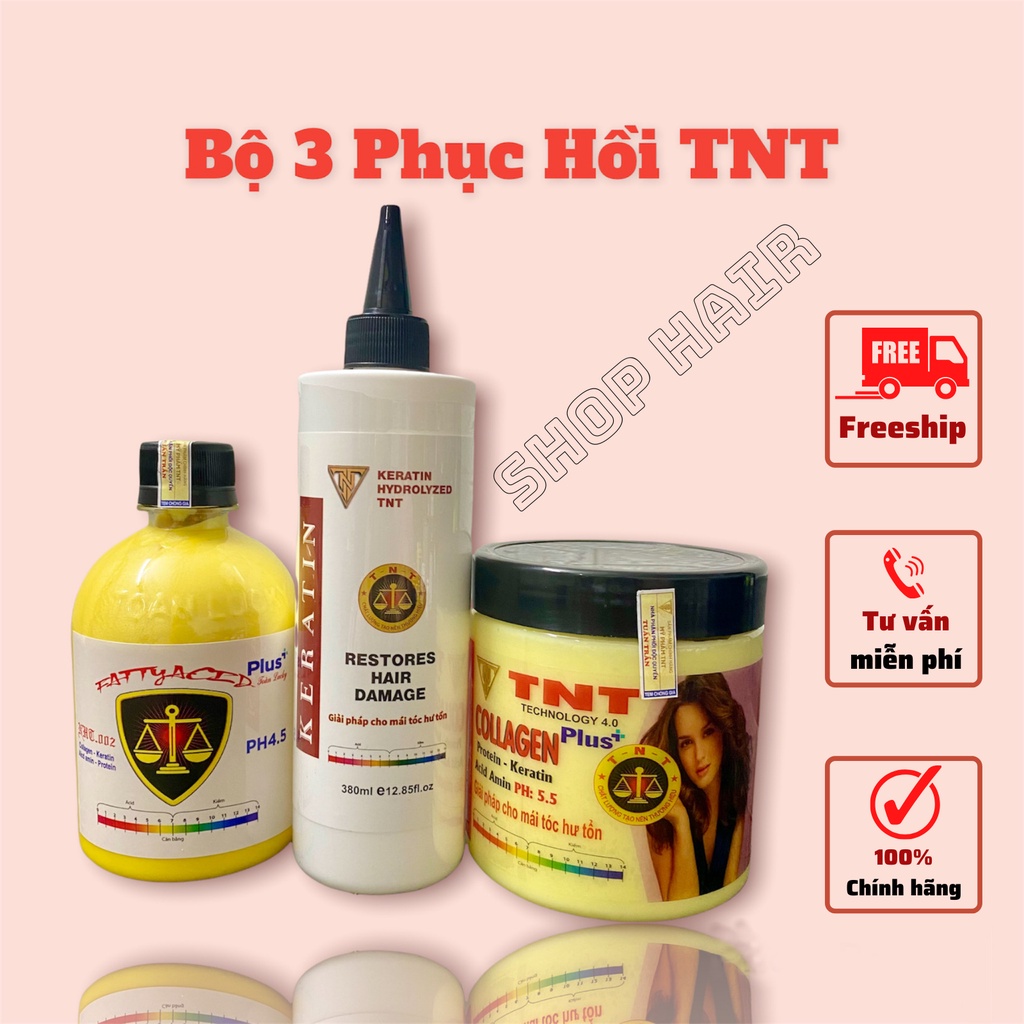 Bộ ba siêu phục hồi Axit béo Plus, Hấp tóc collagen TNT và Keratin thủy phân TNT chuẩn chính hãng