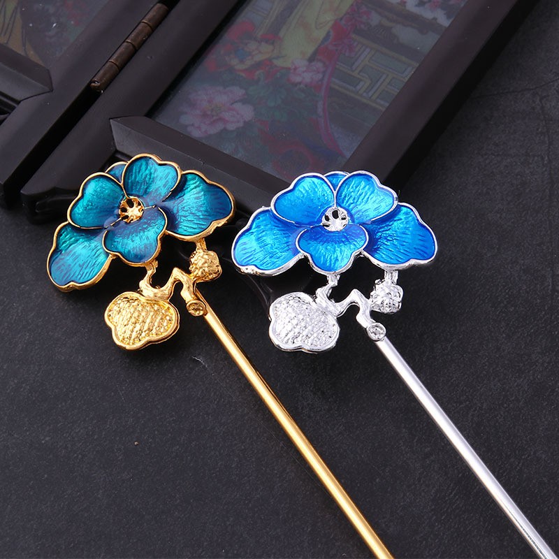 Cán trâm đúc sơn tráng men phong cách điểm thúy 120*36*36mm nguyên liệu làm trâm, làm trang sức cổ trang