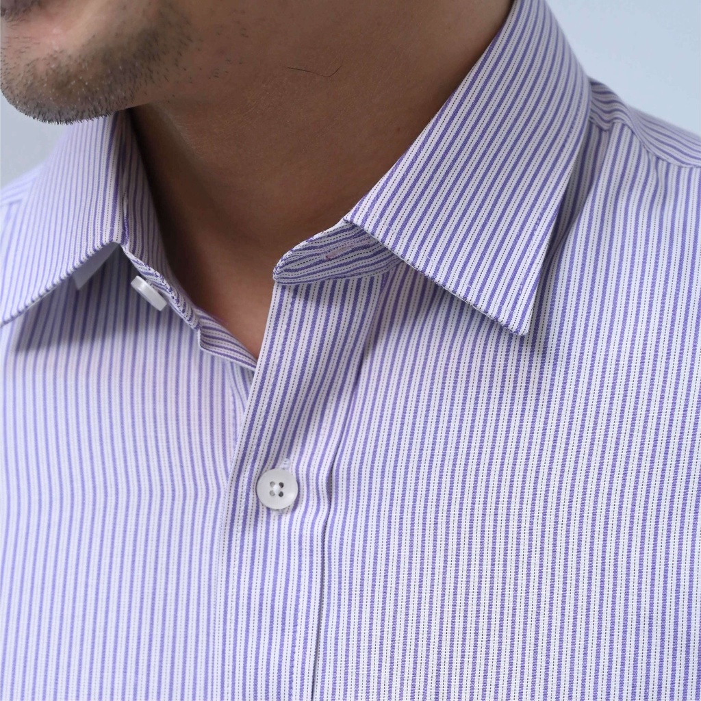 Áo Sơ Mi Nam Ngắn Tay Trung Niên ANCHI Cotton Ấn Độ Cao Cấp Hoạ Tiết Sọc Tím