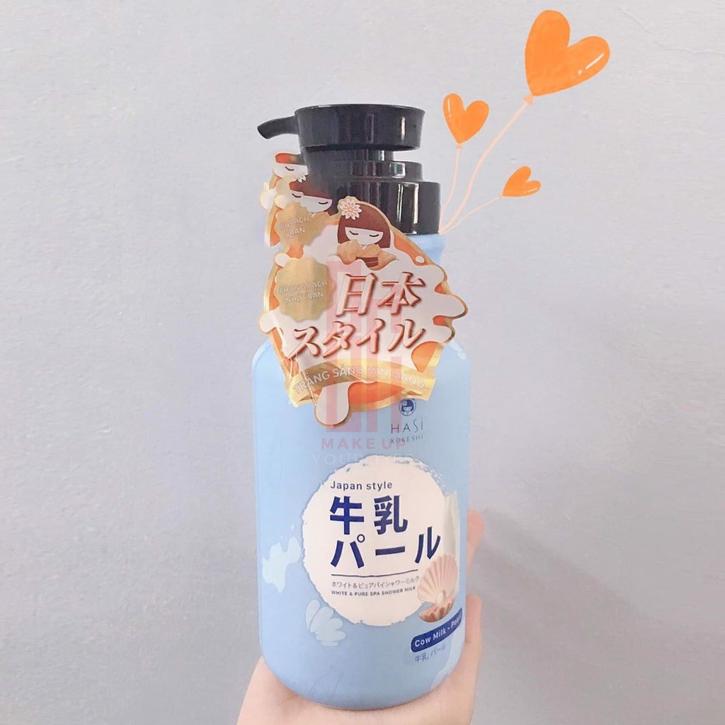 Sữa tắm trắng da , dưỡng da HASI KOKESHI COW MILK AND PEARL EXTRACT chiết xuất sữa bò ,ngọc trai 600 - 950 ml