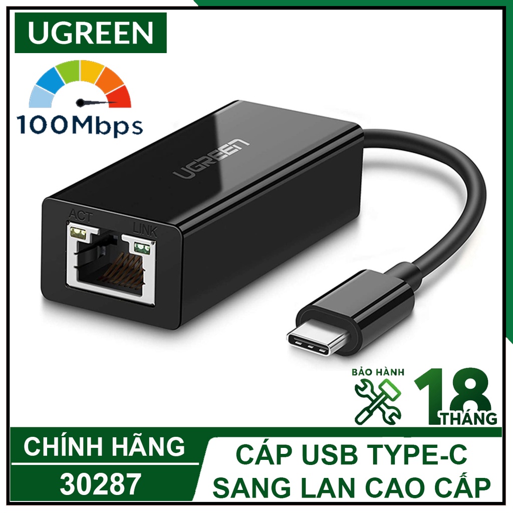 Cáp USB Type-C Sang LAN Cao Cấp, UGREEN 30287 Chính Hãng, Tốc độ truyền 100Mbps