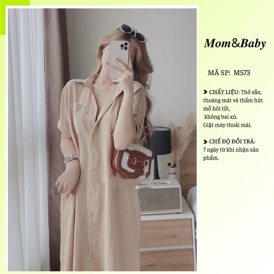 Váy bầu đầm bầu dáng dài sơ mi thời trang thiết kế công sở xinh xắn M572 mặc đi làm đi chơi thoải mái