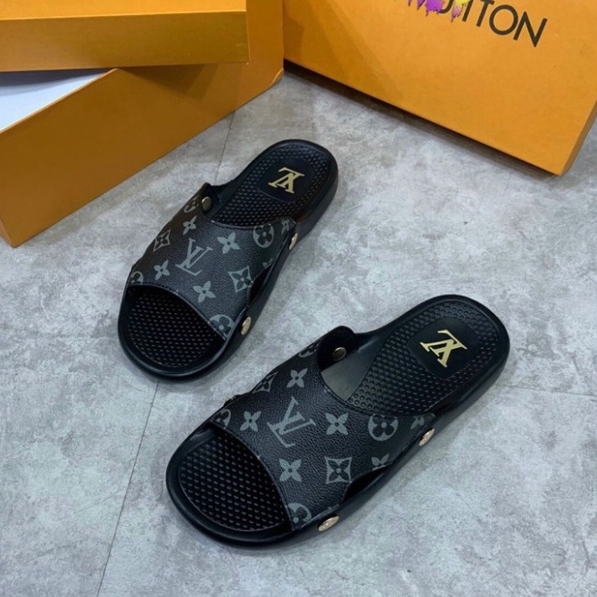 Dép LV In Hoa Nam Nữ - Dép Quai Ngang đế da êm chân bền chắc thời trang