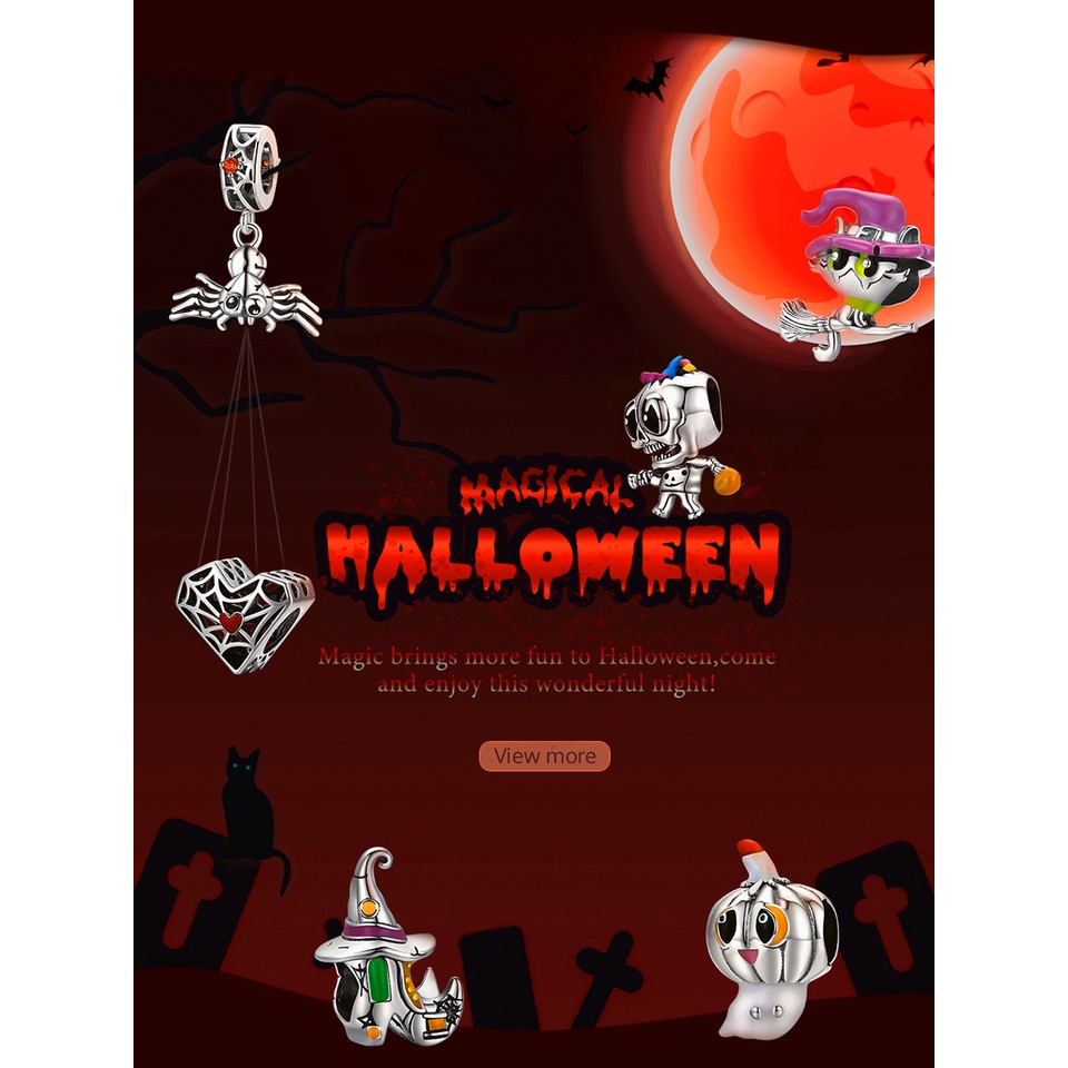 Hạt Charm Bamoer SCC1955 Bằng Bạc 925 100% 6 Kiểu Phong Cách Halloween Tuỳ Chọn Làm Trang Sức DIY